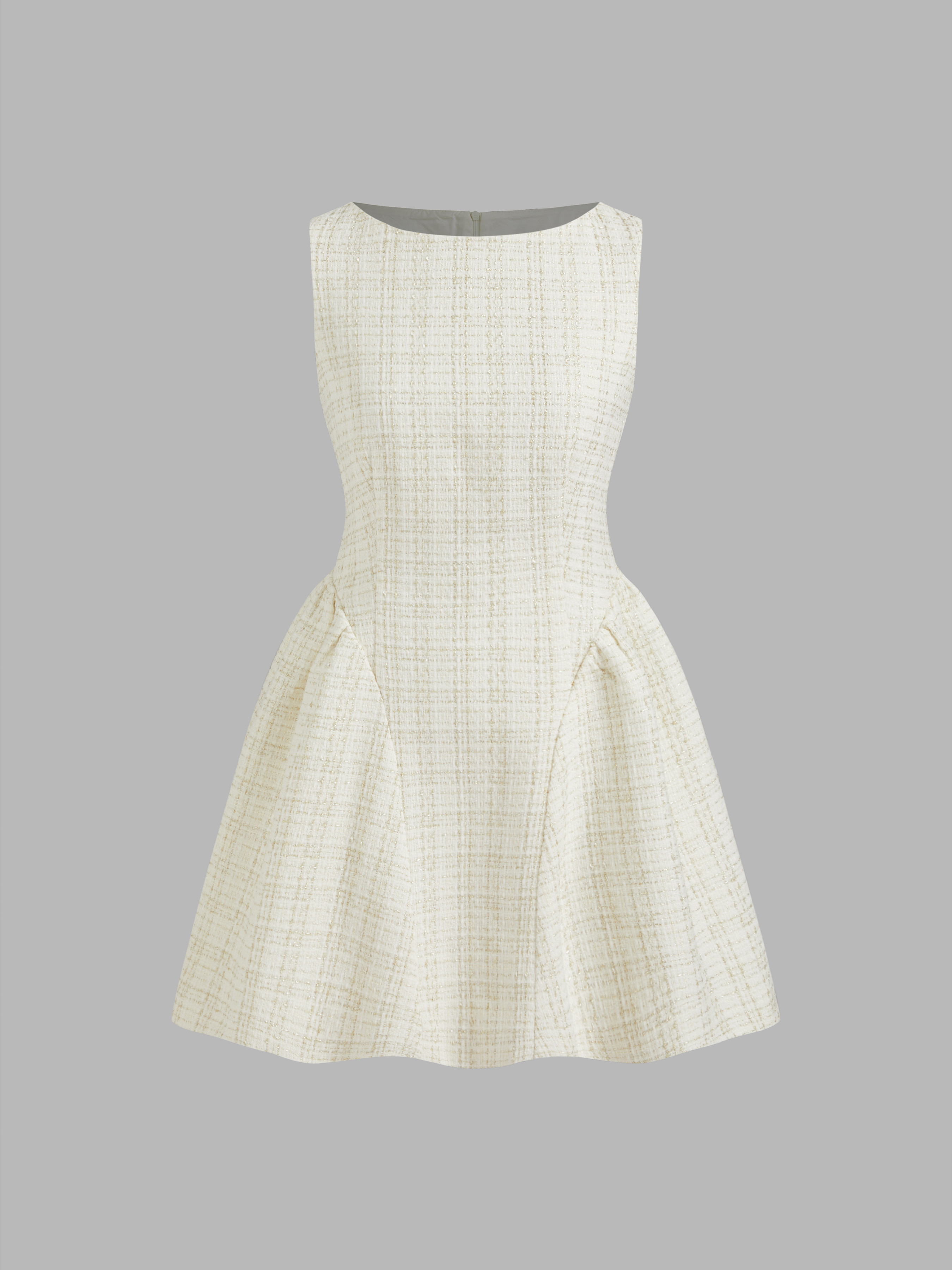 Tweed Boat Neck Zipper Ruffle Mini Dress | Cider