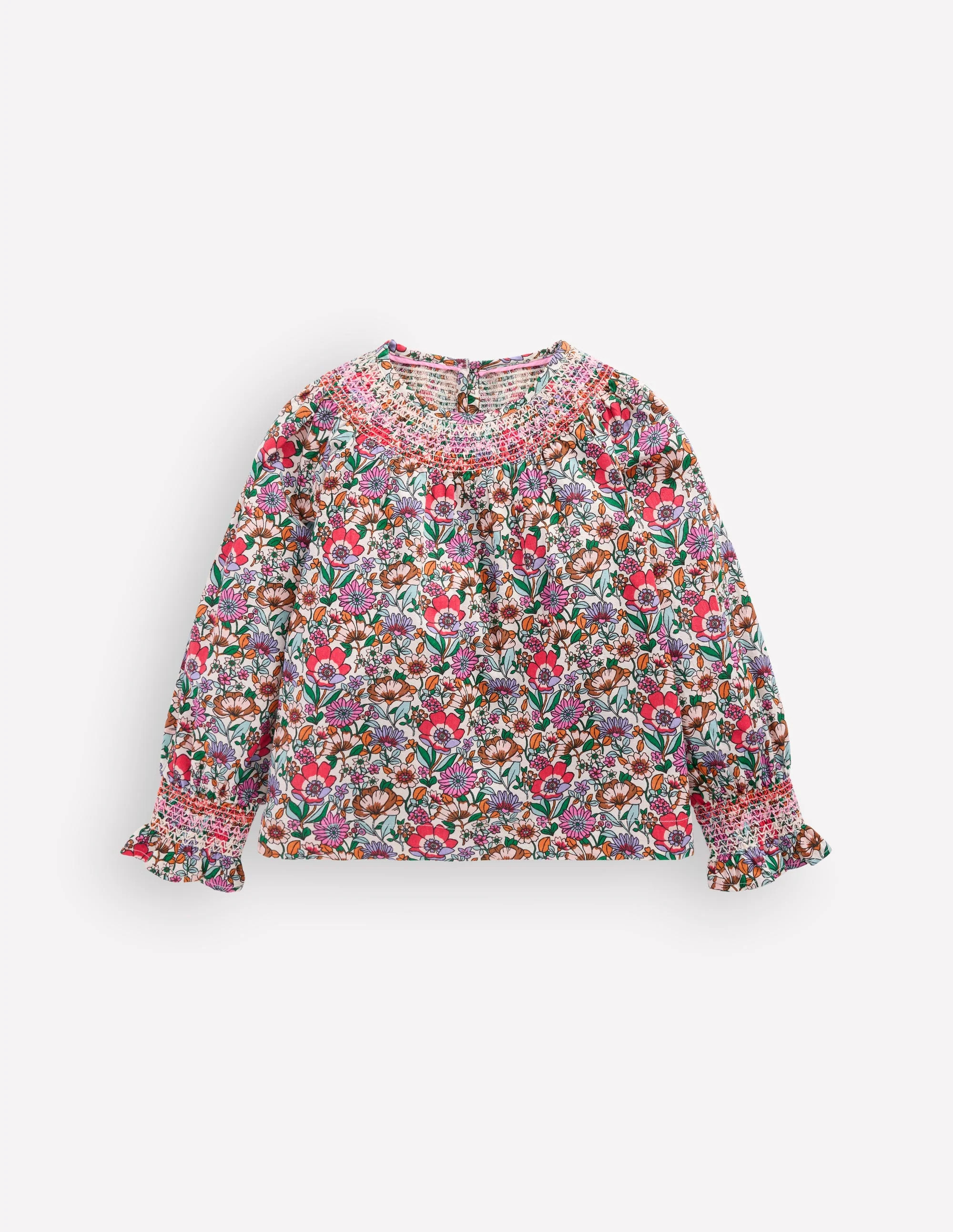 Smocked Printed Blouse-Soft Cream Floral Field | Boden (US)