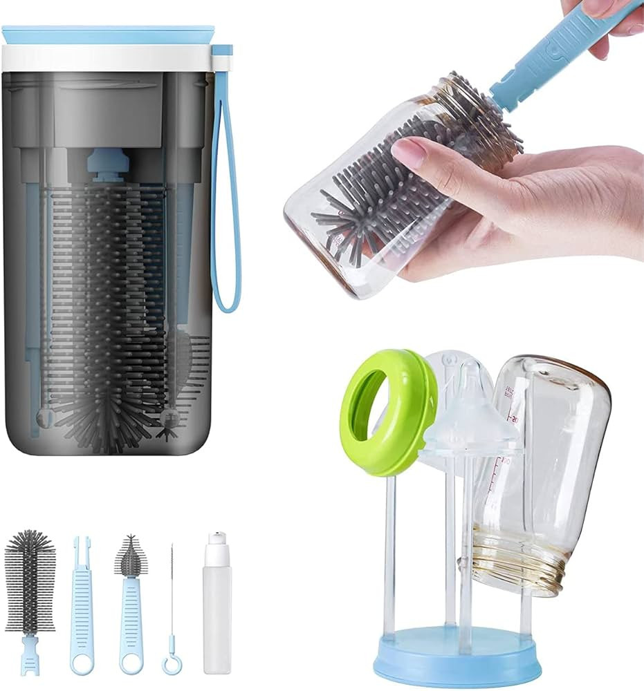 Travel Baby Bottle Drying Rack with Bottle Cleaning Brush Set and Bottle Dryer,Baby Bottle Brush,... | Amazon (US)