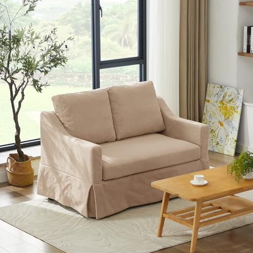 Tbfit 51" Loveseat Couch, Slipcovered Sofa, Small Sofas with Removable Cover, Pocket Spring Cushion, Mini Couches, Living Room Furniture for Home, Apartment, Farmhouse, Khaki | Amazon (US)
