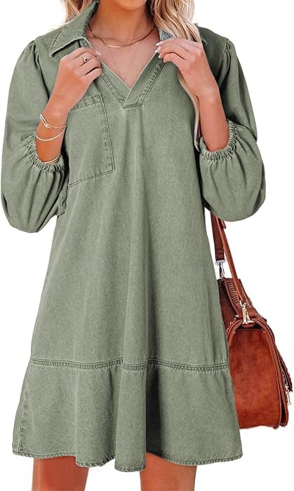 Dokotoo Denim Dress for Women Fall 3/4 Puff Sleeve Babydoll Jean Dress | Amazon (US)