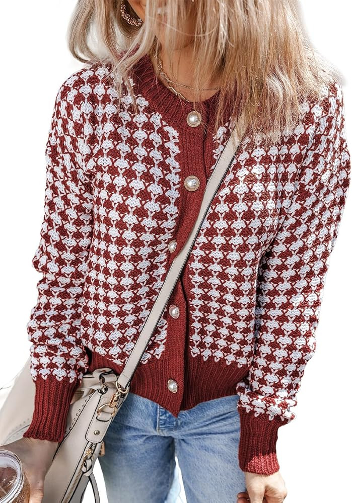 Dokotoo Cardigan Sweaters for Women V Neck Button Down Long Sleeve Plaid Knit Cardigans Sweater T... | Amazon (US)