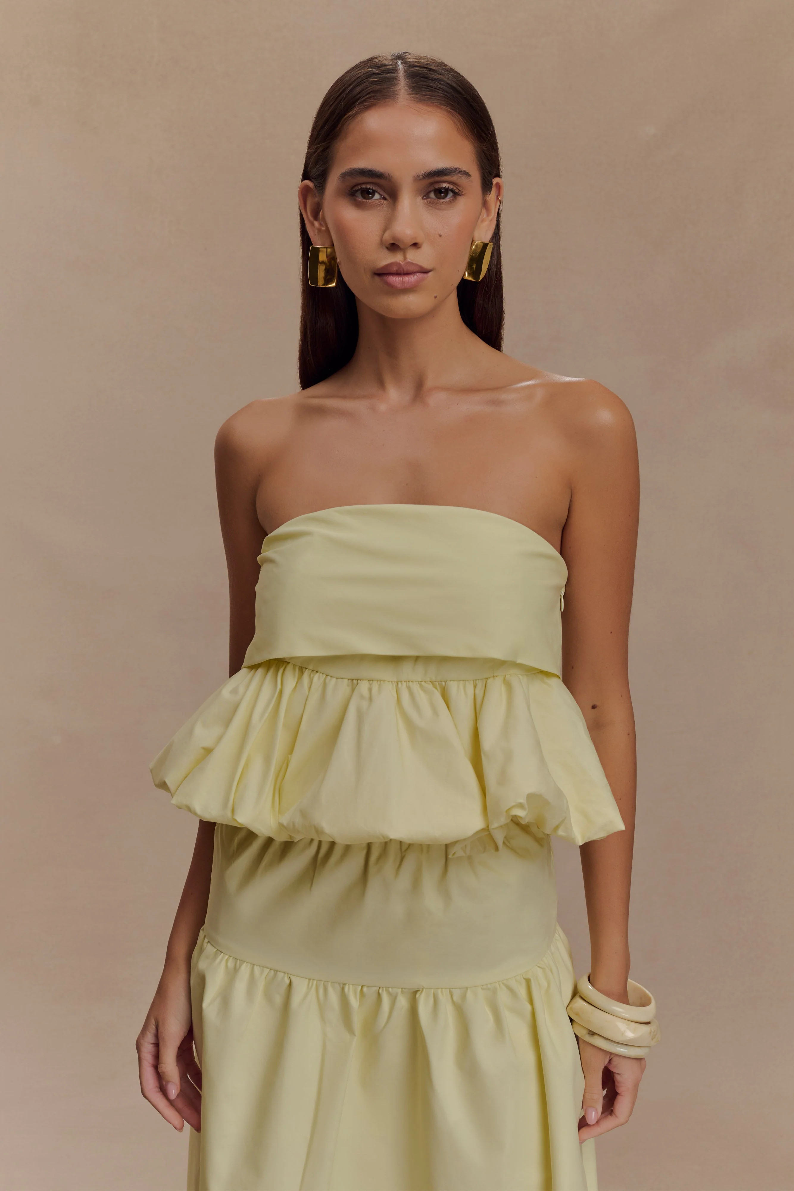 Amirah Strapless Bubble Crop Top - Lemon | MESHKI US