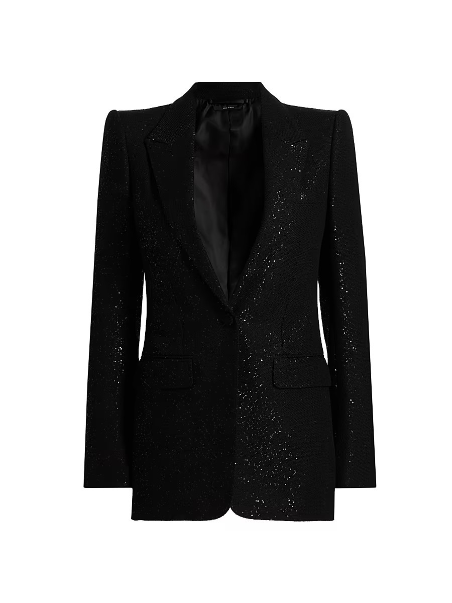 Women's Sequined Wool-Blend Crepe Single-Breasted Jacket - Black - Size 4 | Saks Fifth Avenue