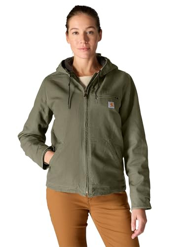 Loose Fit Washed Duck Sherpa-Lined Jacket Olive Green | Amazon (US)