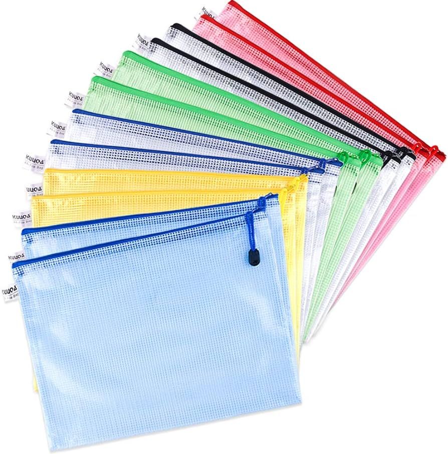 KUUQA 12 Pcs Mesh Zipper Pouch Document Bag A4 Zipper File Bags Plastic Zipper Folders for Cosmet... | Amazon (CA)