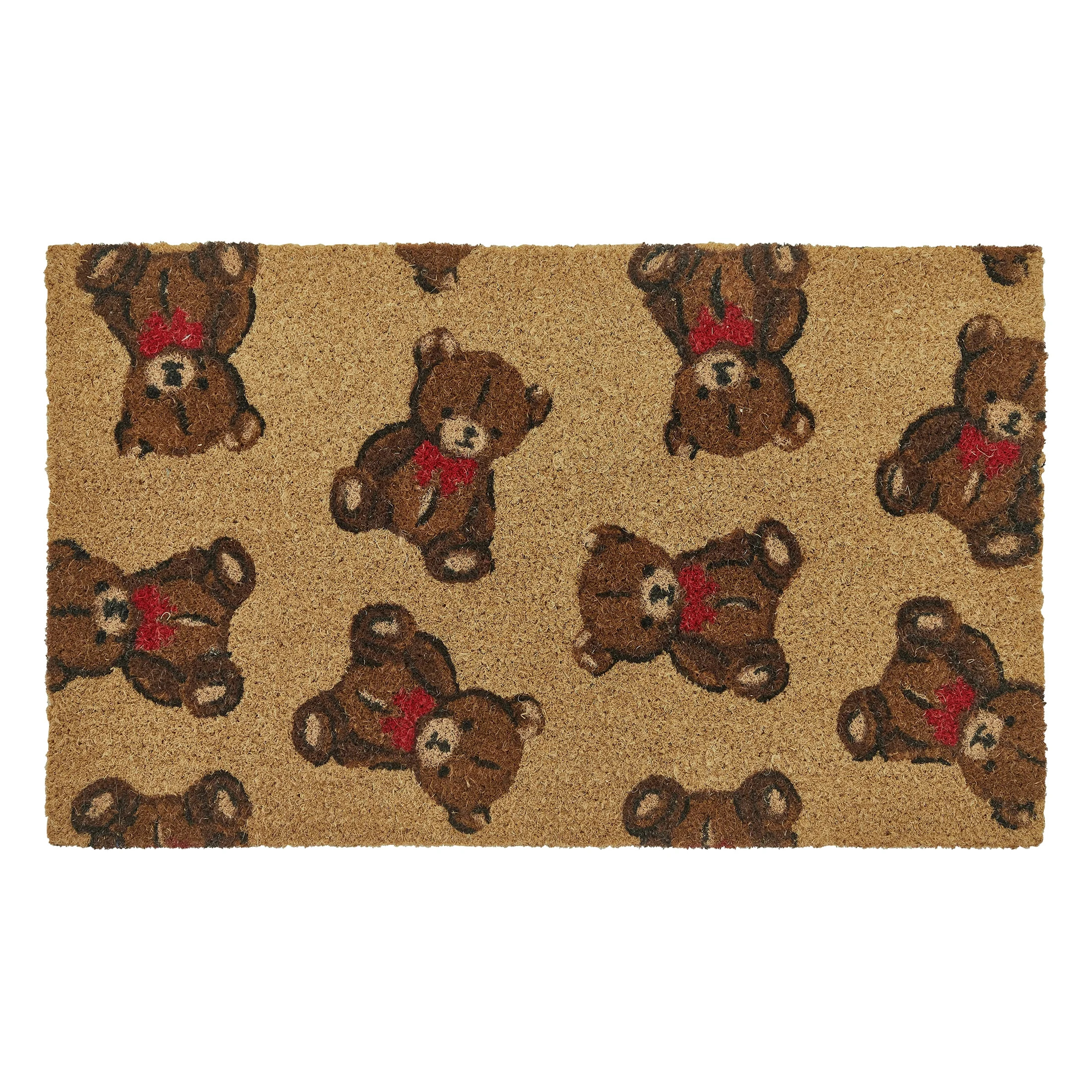 My Texas House Natural Multi Teddy Bear Red Bow Coir Mat, 18"x30" | Walmart (US)
