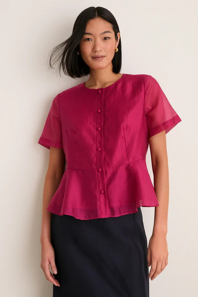 Raspberry Organza Peplum Sylvette Blouse | Tuckernuck (US)