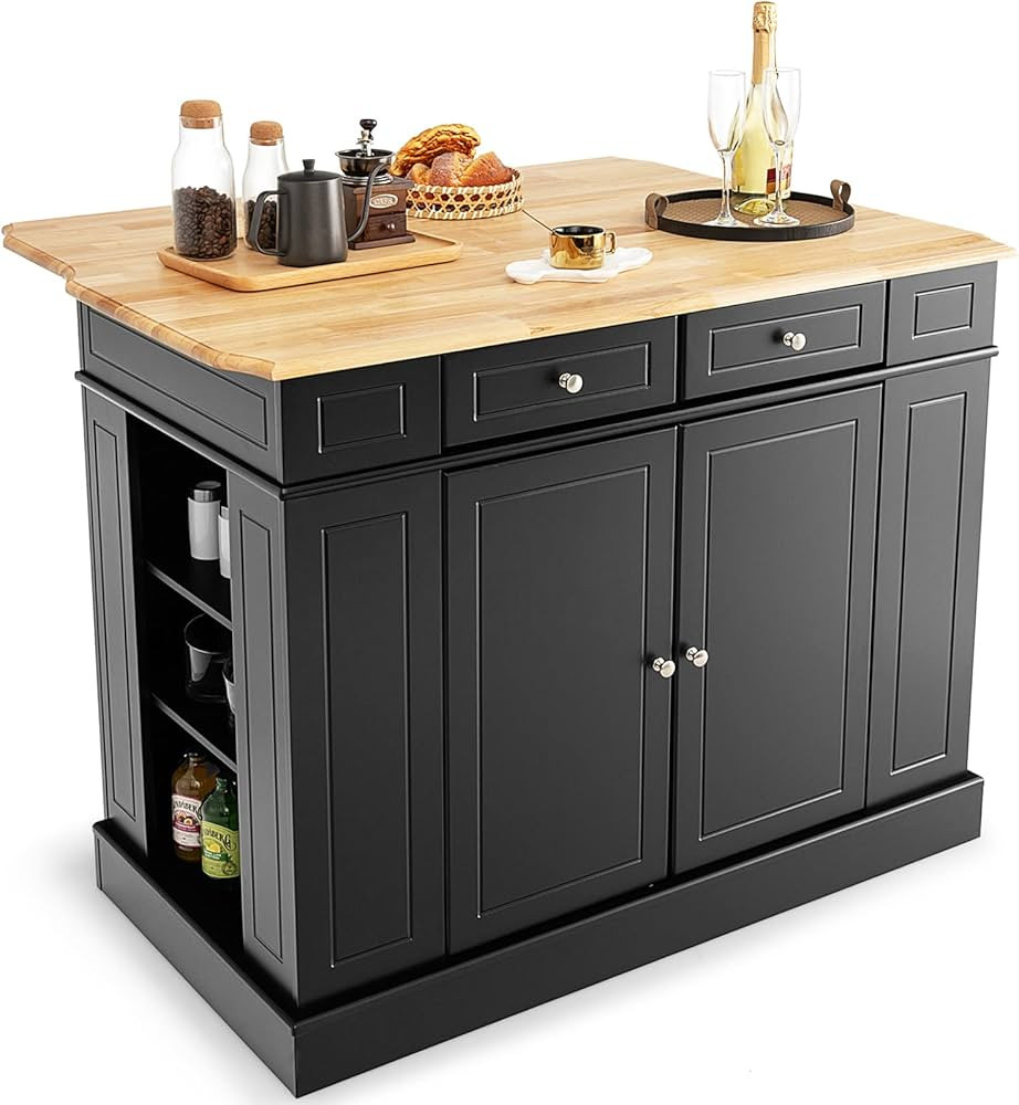 Giantex Kitchen Island with Drop Leaf, Rubber Wood Top, 2 Drawers, Storage Cabinets, Spice Racks,... | Amazon (US)