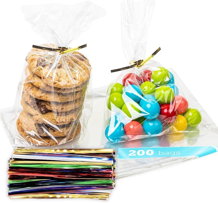 TATTI 200 Pcs Clear Plastic Cellophane Bags Goodie Bags 6x9 - Party Favor Bags | 5” Twist Ties ... | Amazon (US)