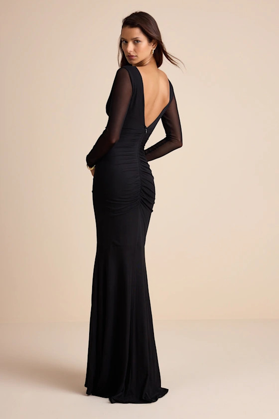 Georgina Black Jersey Knit Ruched Mermaid Maxi Dress | Lulus