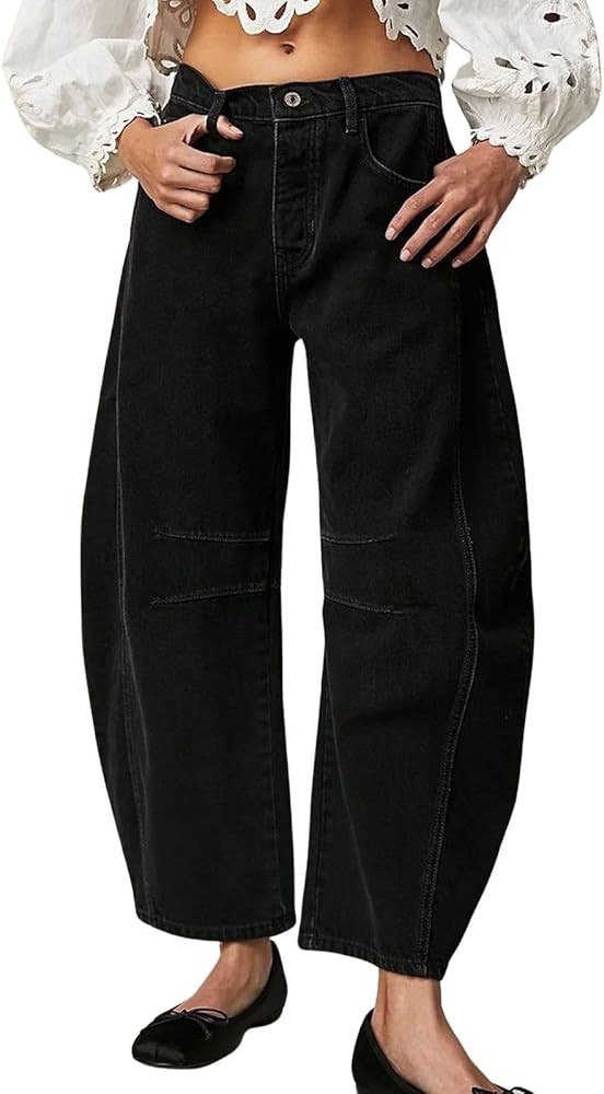 CHARTOU Barrel Jeans Women Wide Leg Cropped Jeans Y2k Mid Rise Baggy Jeans Boyfriend Denim Pants ... | Amazon (US)