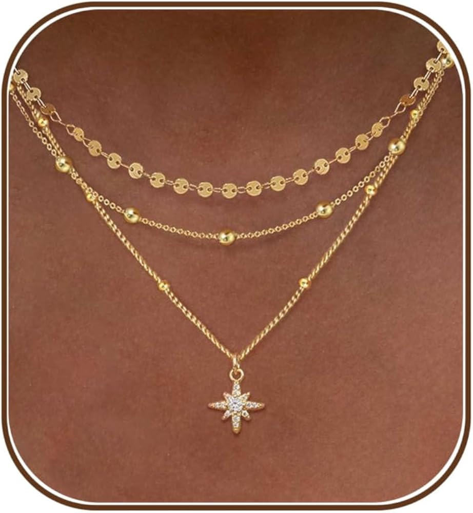 Layered Necklaces for Women, Dainty Gold Necklace Stack 14k Gold Plated Layering Beads Choker Pen... | Amazon (US)