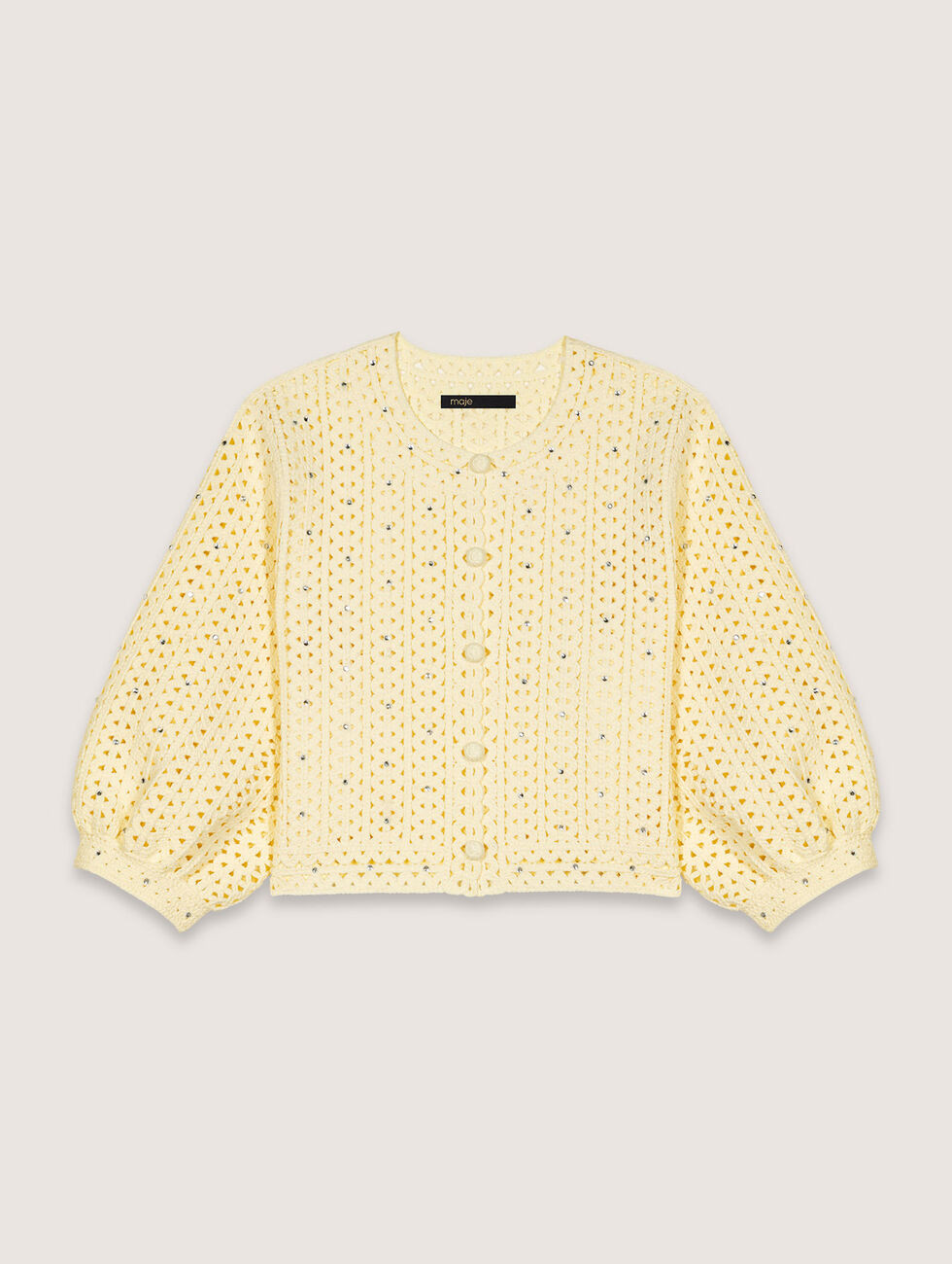 Cropped rhinestone crochet cardigan | Maje US | Maje US