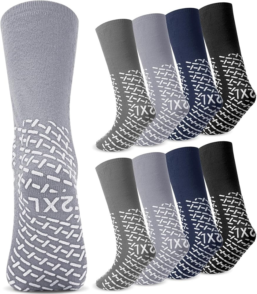 8 Pair Extra Width Hospital Sock for Men with Grip, 3 XL Winter Non Slip Warm for Diabetic Patien... | Amazon (US)