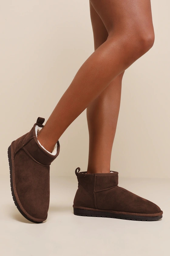 Fahari Dark Brown Suede Faux Fur-Lined Ankle Booties | Lulus (US)