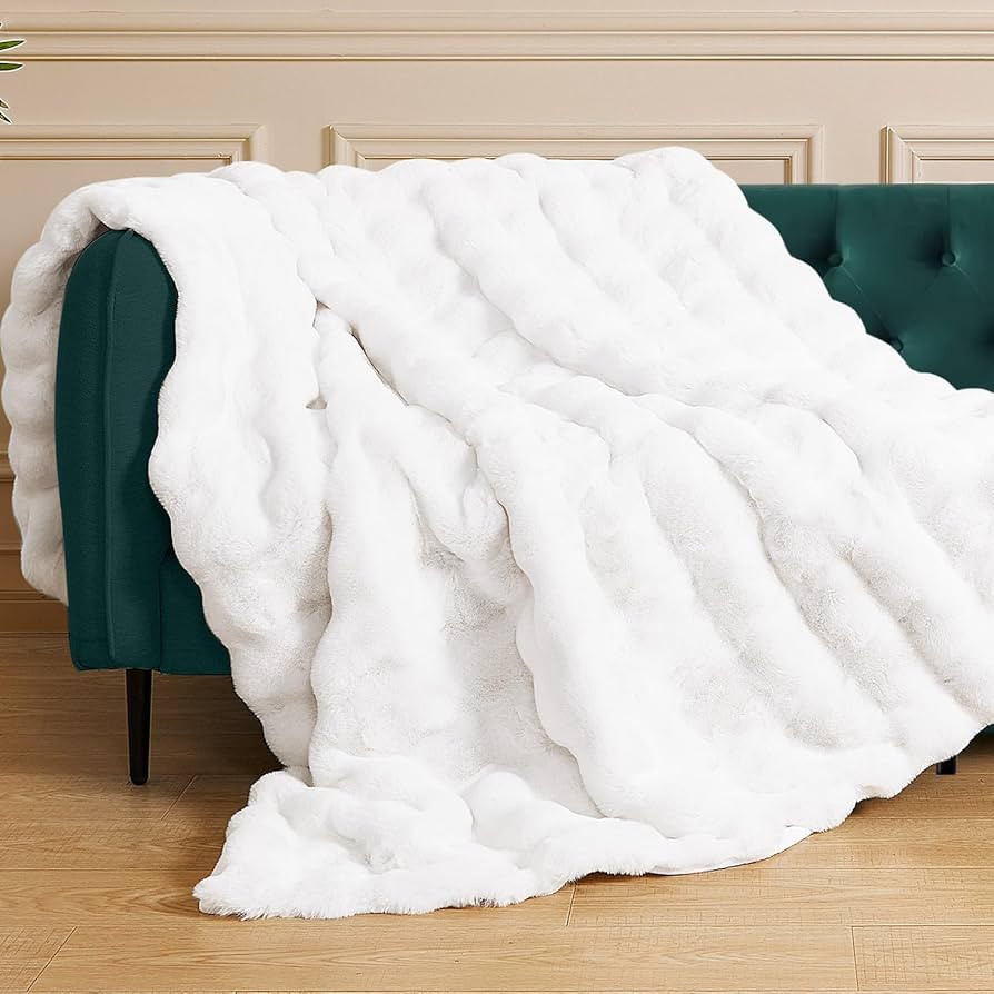 White Faux Rabbit Fur Throw Blanket for Bed Living Room 50x60 Thick Soft Throw Blanket Fluffy Bed... | Amazon (US)