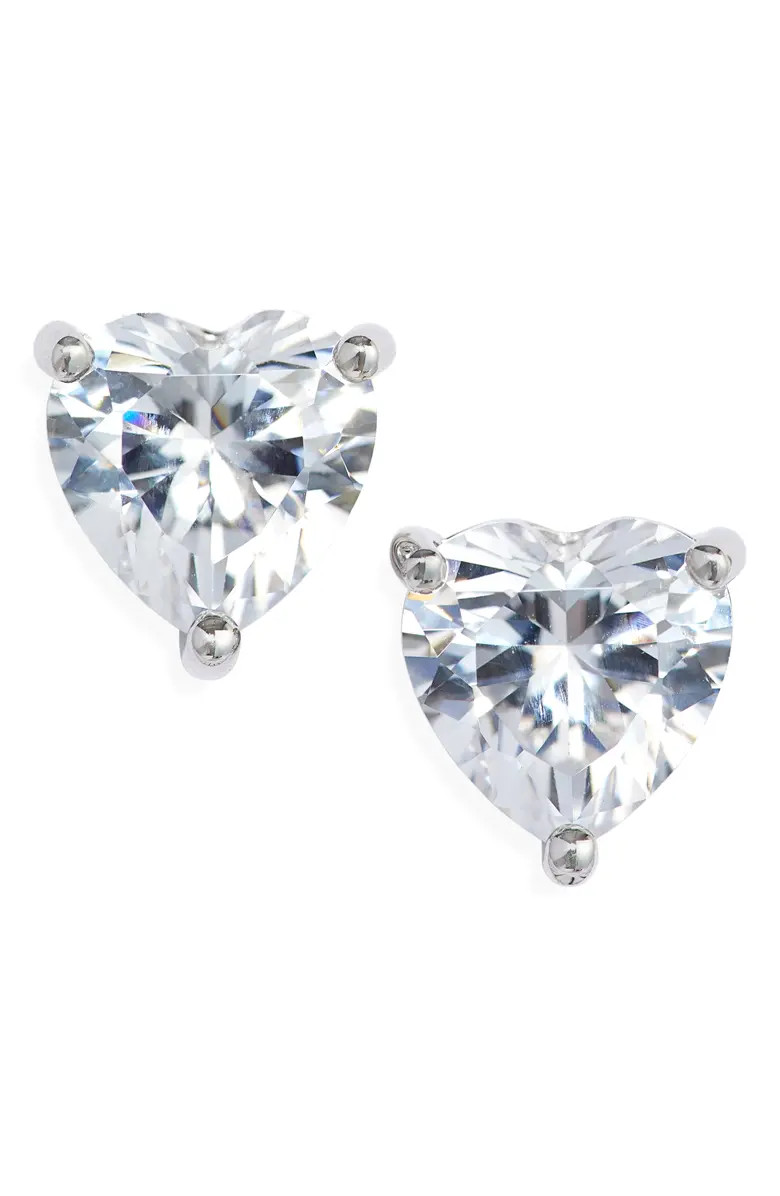 2ct tw Sterling Silver Cubic Zirconia Heart Stud Earrings | Nordstrom