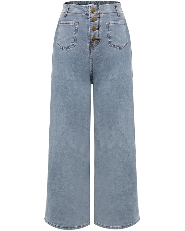 Belle Poque Women's Wide Leg Jeans High Waisted Stretchy Straight Leg Button Fly Denim Pants Trou... | Amazon (US)