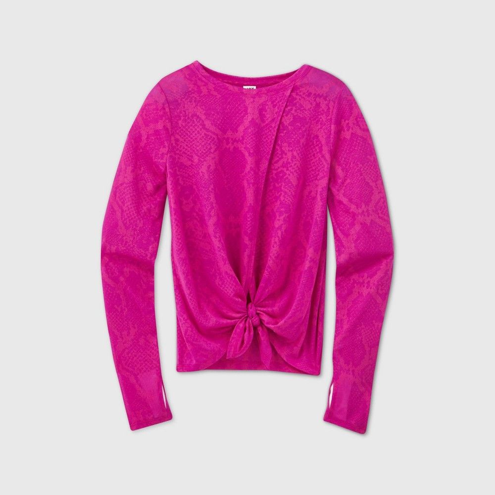 Women's Long Sleeve Snakeskin Burnout Tie-Front Top - JoyLab Bright Pink XS | Target