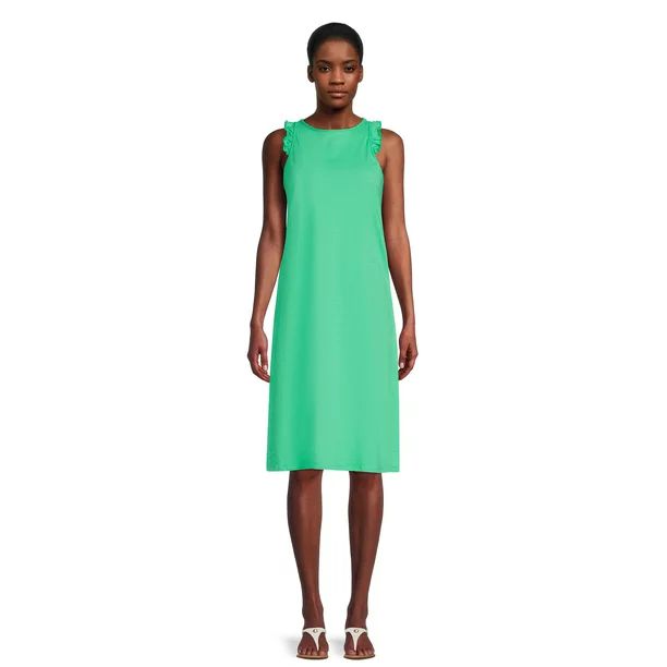 Time and Tru Women's Lettuce Edge Midi Dress | Walmart (US)