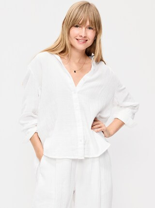 Open-Back Crinkle Gauze Button-Down Shirt | Old Navy (US)