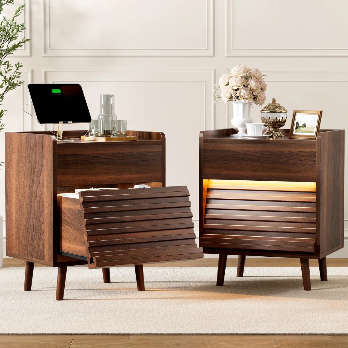 Allysyn 19.69'' W 2-Drawer Nightstand with LED Lights and Power Outlets | Wayfair North America