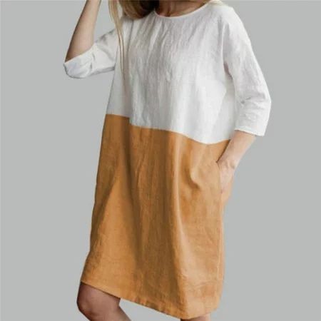 Women Retro T-shirt Dress Crew Neck Half Sleeve Casual Loose Baggy Tunic Tops Dress Plus Size | Walmart (US)
