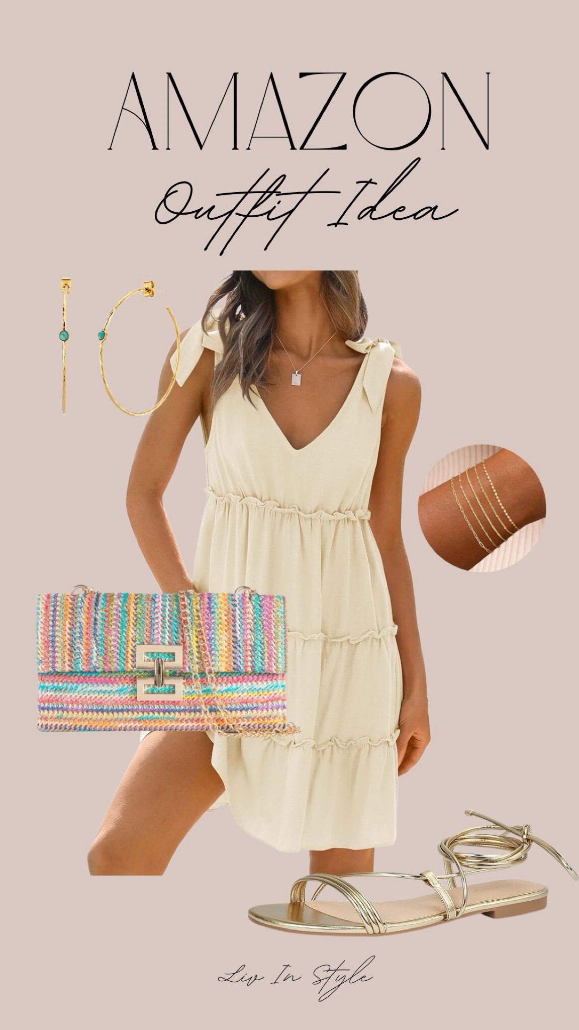 Amazon date night outfit idea - colorful bag and summer dress with gold accessories! 

#LTKFindsUnder50 #LTKStyleTip #LTKSeasonal