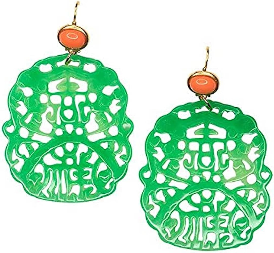 Kenneth Jay Lane Colorful Carved Resin Large Drop Pierced Leverback Earrings | Amazon (US)