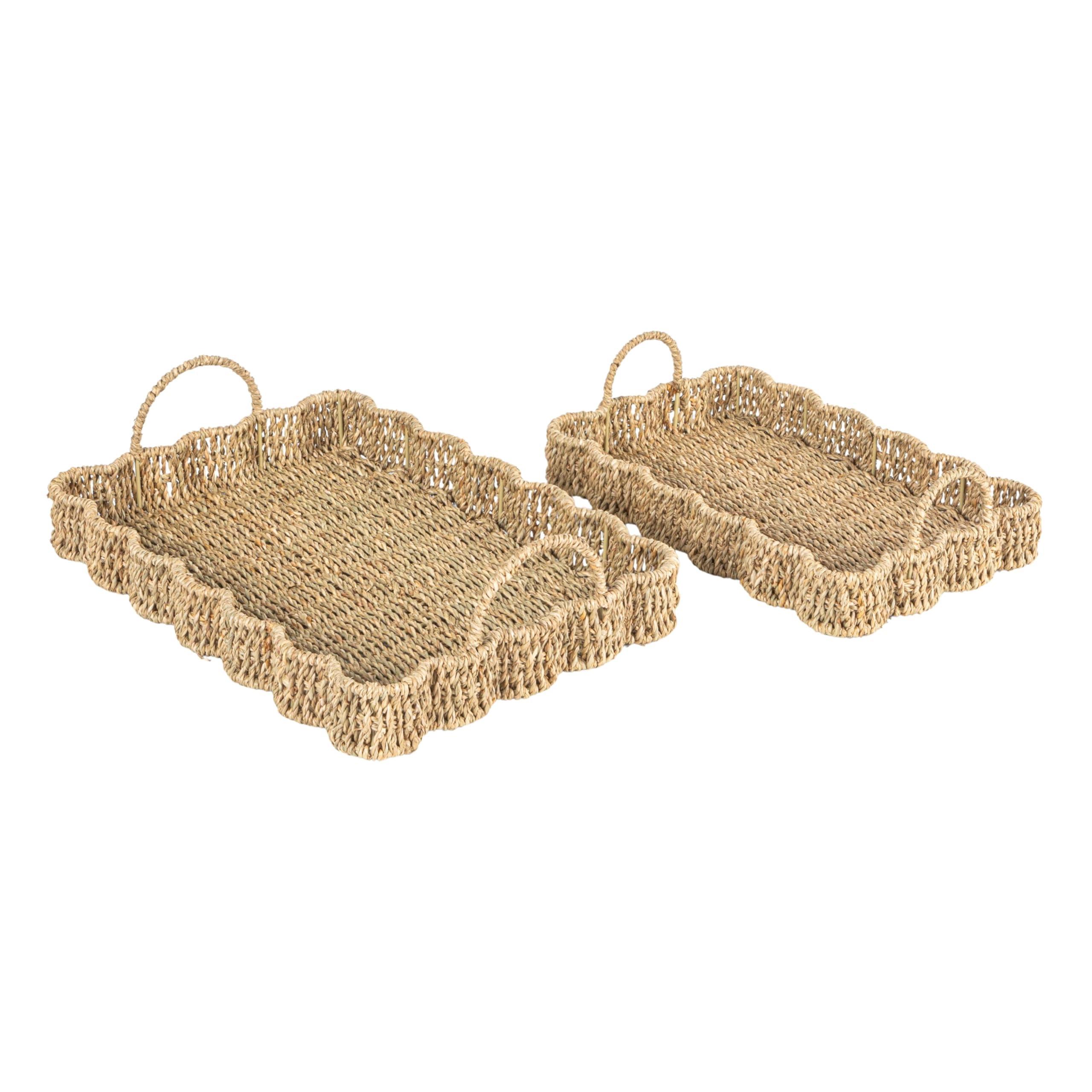 Household Essentials Woven Seagrass Scalloped Rectangular Trays, Set of 2, Natural | Amazon (US)
