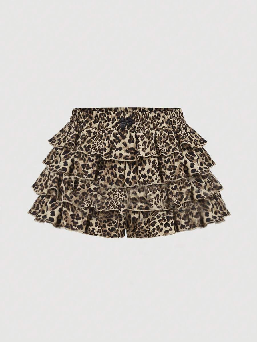 SHEIN MOD Plus Size Leopard Print Multi-Layered Shorts | SHEIN