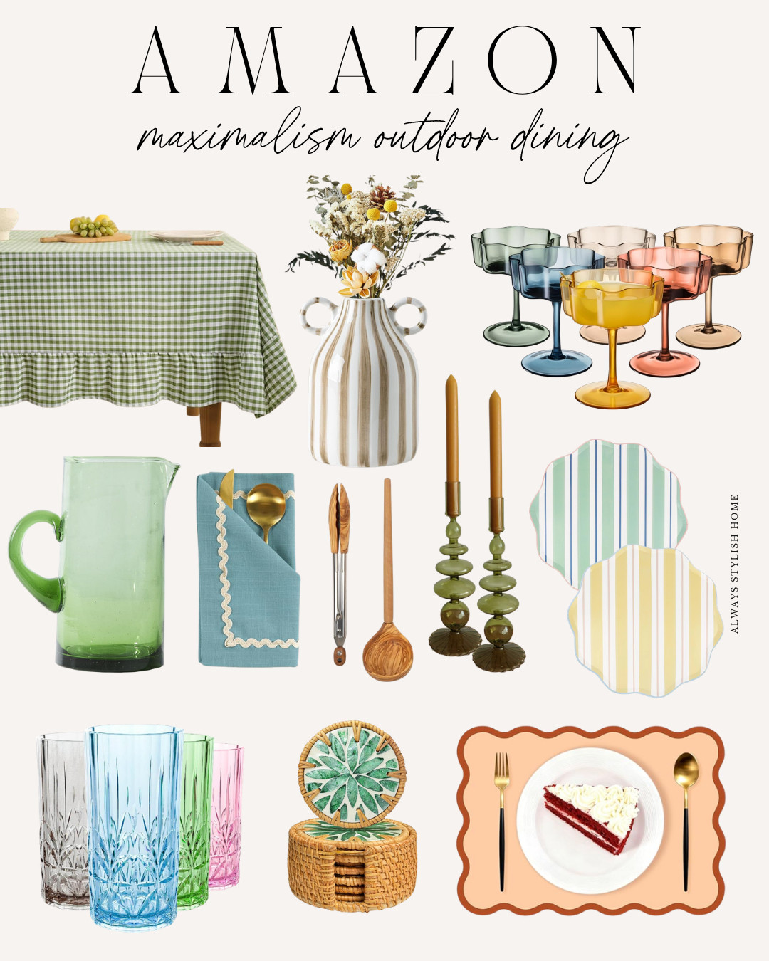 amazon maximalism outdoor dining must haves, outdoor dining, patio decor, patio dining finds, plates, glassware, chic outdoor dining, summer patio, tablecloth, coasters, candlesticks, outdoor plates 

 #LTKSeasonal #LTKHome