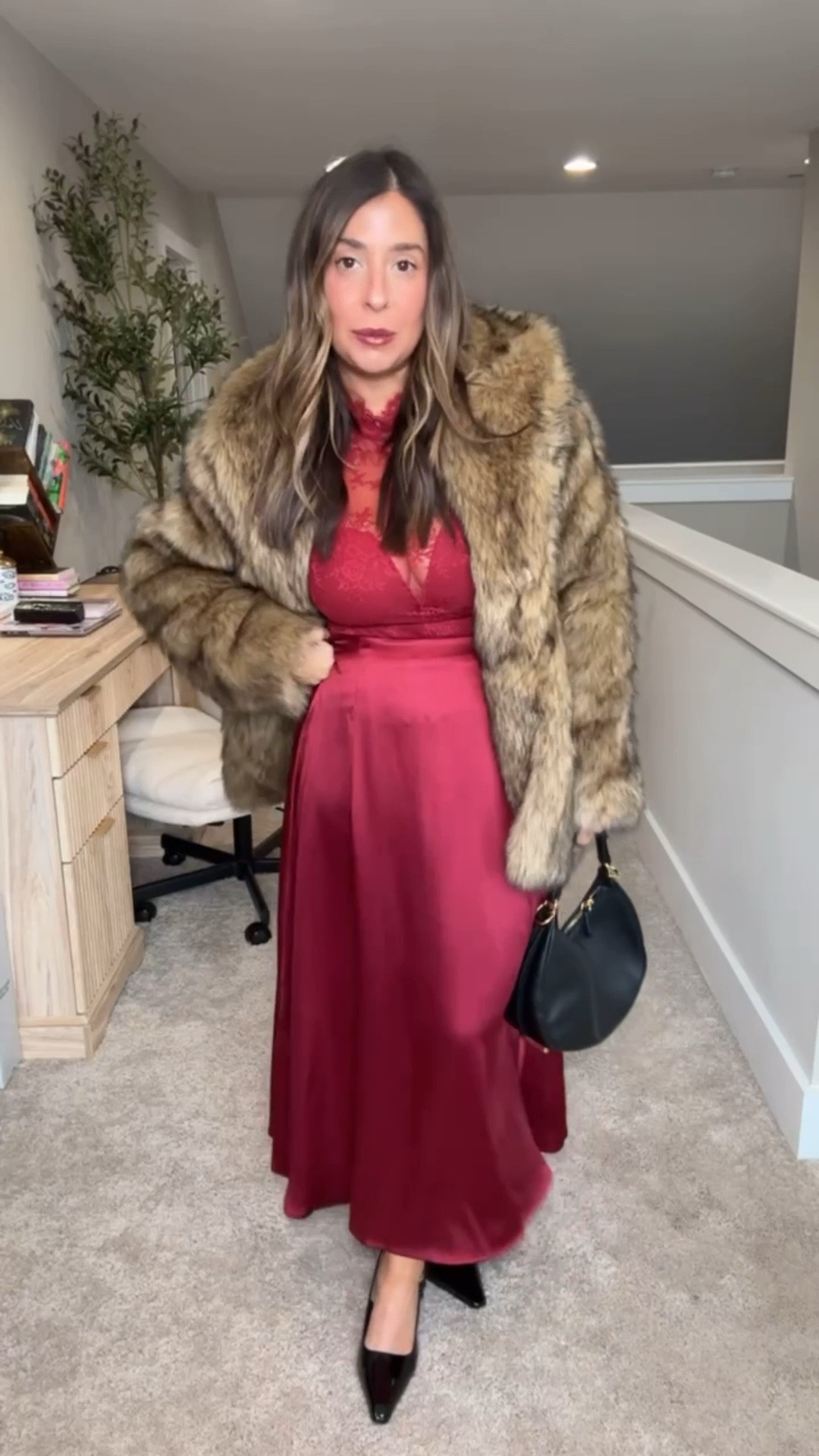 What is happening right now?!? This outfit is to die for, I am completely obsessing over here. I am not kidding when I say I couldn’t have imagined a better holiday outfit. This skirt and bodysuit combo is incredibly flattering and this jacket adds the perfect bit of flare to it. 
Holiday outfit inspo, bodysuit outfit inspo, red holiday outfit, faux fur jacket 

#LTKMidsize #LTKHoliday #LTKPetite