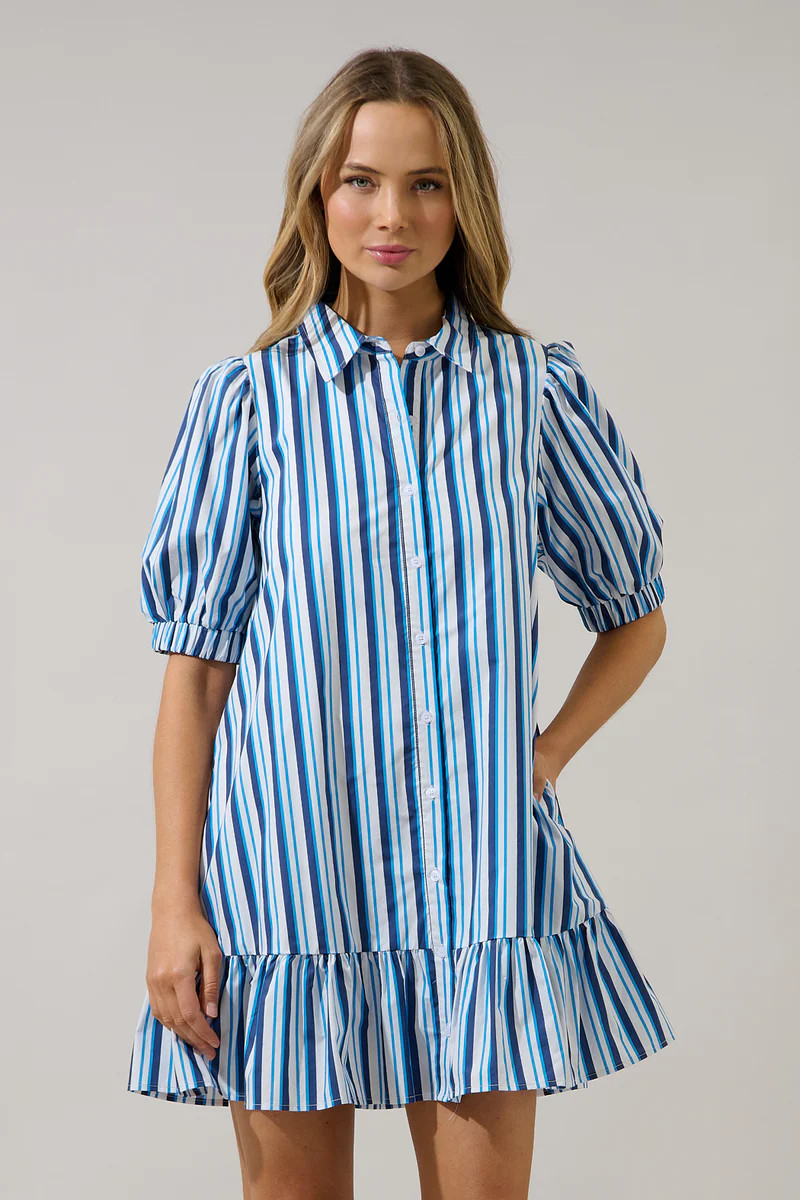 Levy Button Down Shift Dress Norra Stripe | Sugarlips