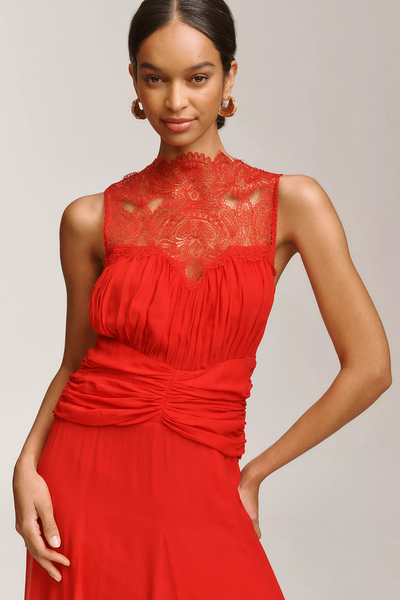 Shona Joy Emory Sleeveless Mock-Neck Lace Gathered Maxi Dress | Anthropologie (US)