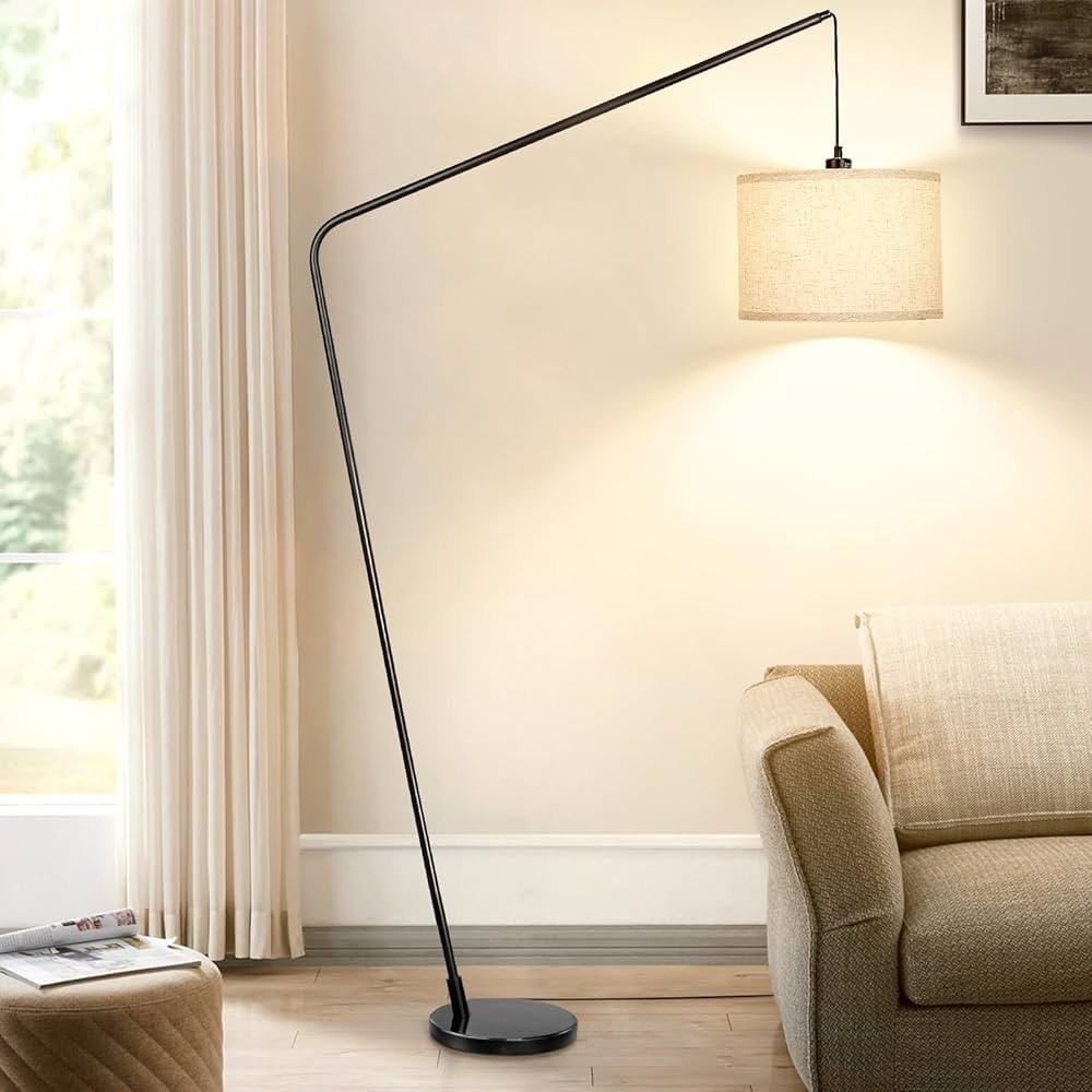 Modern Floor Lamp for Living Room Bedroom, Black Marble Base Standing Lamp, Over Couch Reading Li... | Amazon (US)