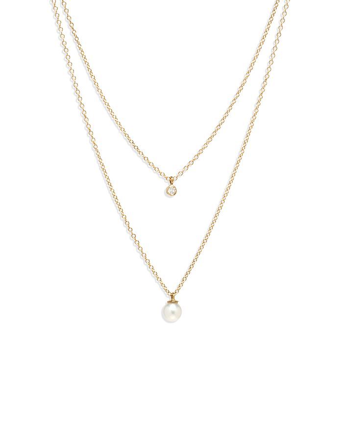 14K Yellow Gold Pearls Cultured Freshwater Pearl & Diamond Layered Pendant Necklace, 16-18" | Bloomingdale's (US)