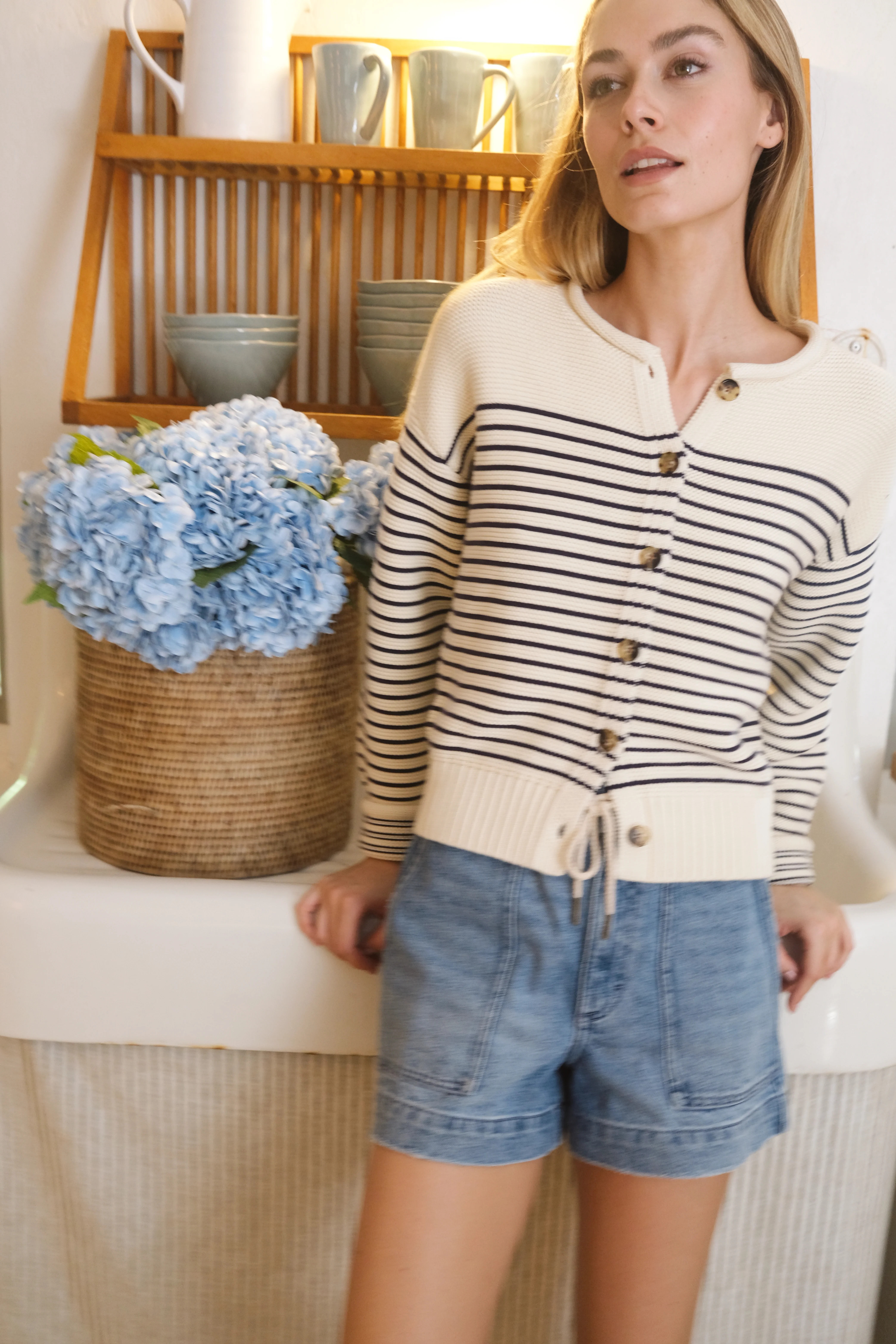 Martha Cardigan - Ivory/Navy Stripe | Marea