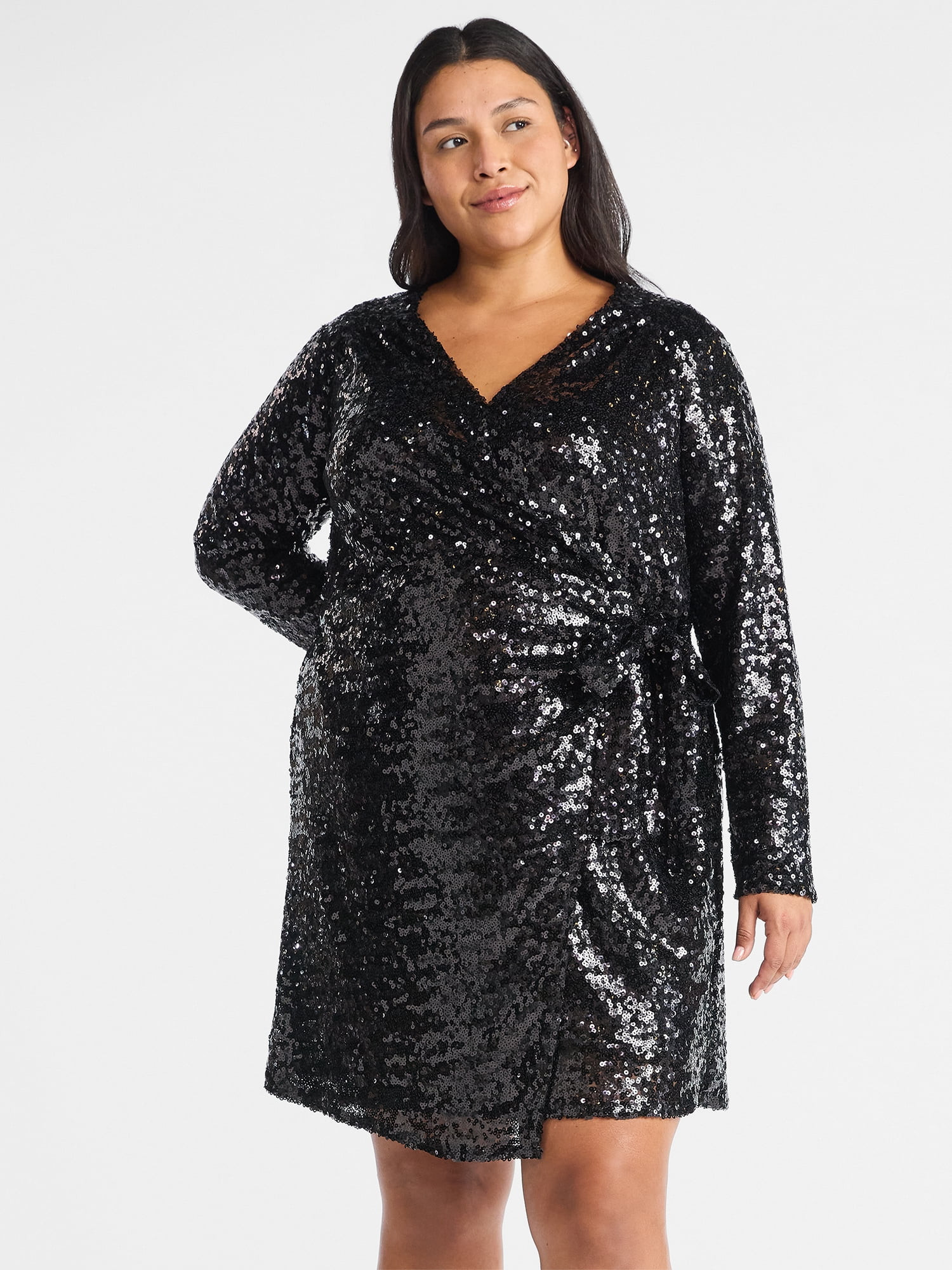 Terra & Sky Women's Plus Size Mini Sequin Dress with Long Sleeves, Sizes 0X-4X - Walmart.com | Walmart (US)
