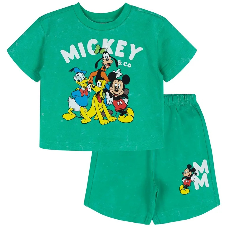 Disney Mickey Mouse Goofy Donald Duck French Terry T-Shirt and Shorts Outfit Set Toddler to Big K... | Walmart (US)