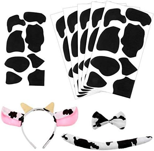 WILLBOND 5 Sheets Cow Felt Pads Adhesive Felt Circles with 1 Set Halloween Cow Ear Headband, Bow Tie | Amazon (US)