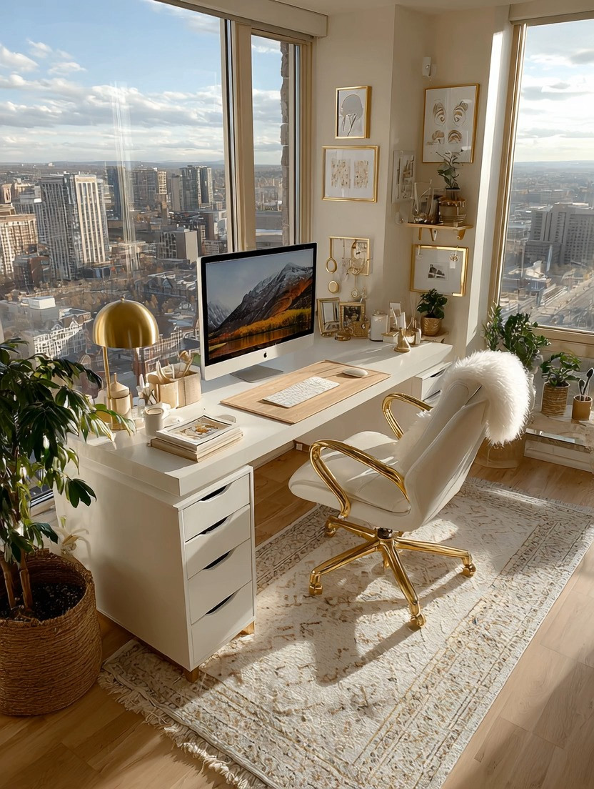 This is what an elegant, influencer-style home office looks like — clean, bright, and effortlessly put together.

The secret? Keep it simple… but intentional.

Start with a crisp white desk. It reflects light, keeps the space feeling open, and creates the perfect foundation.

Then layer in gold accents.
A gold base chair, a statement lamp, small desk accessories — these are the details that instantly elevate the entire setup.

Now soften it.
Add a textured rug, a few plants, and personal touches on the wall — framed pieces, shelves, or small decor that reflects your style without cluttering the space.

Because the goal isn’t just to create a “pretty desk.”
It’s to create a space you actually want to sit in every day.

A space that feels calm, organized, and inspiring.

That’s what makes it feel elevated.

Explore our edit — we’ve included multiple white desks, gold chairs, lamps, and styling pieces so you can recreate this look effortlessly.

#HomeOfficeInspo #WorkspaceDesign #ElegantHome #InteriorStyling 

 #LTKHome