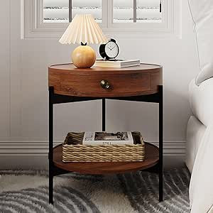 Beverly Hills Mid Century Modern Side Table - Versatile Round Nightstand with Drawer, Bedside Tab... | Amazon (US)
