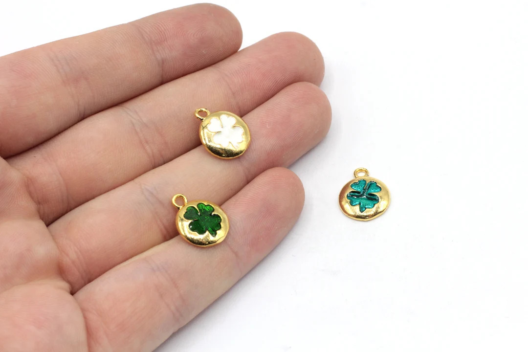 12x24mm 24k Shiny Gold Plated Clover Charm, Clover Bracelet Charm, Clover Bead, Enamel Clover Cha... | Etsy (US)