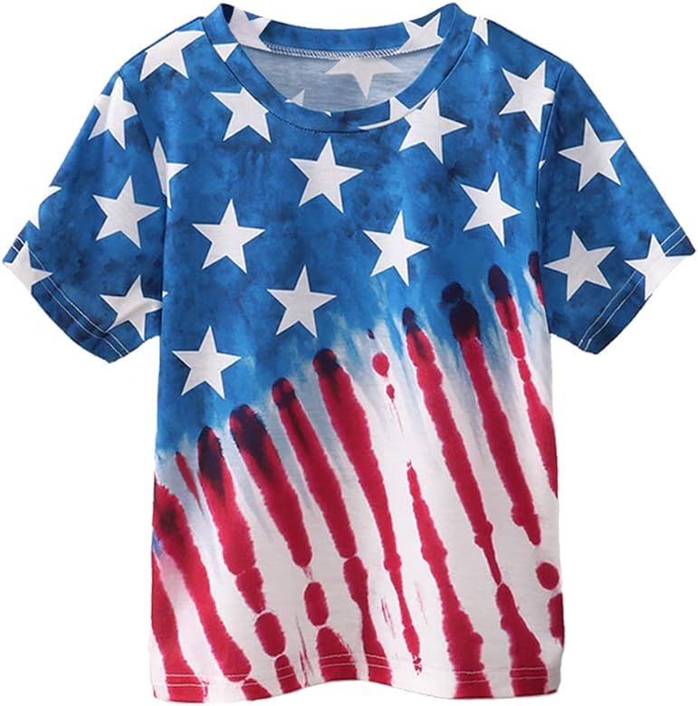 Boys 4th of July T-Shirts Toddler Independent Day Tees Kids American Flag Shirt Short Sleeve Patriot | Amazon (US)