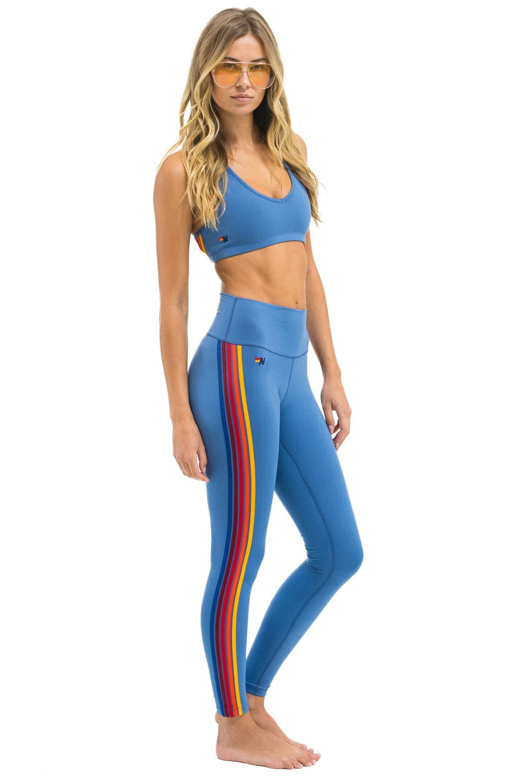 FULL LENGTH HI-RISE 5 STRIPE LEGGINGS - DUSTY BLUE | Aviator Nation