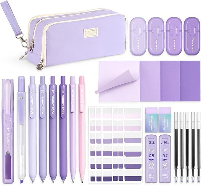 Four Candies Purple School Supplies, Gel Pens with Black Ink,Correction Tapes,Pastel Highlighters... | Amazon (US)