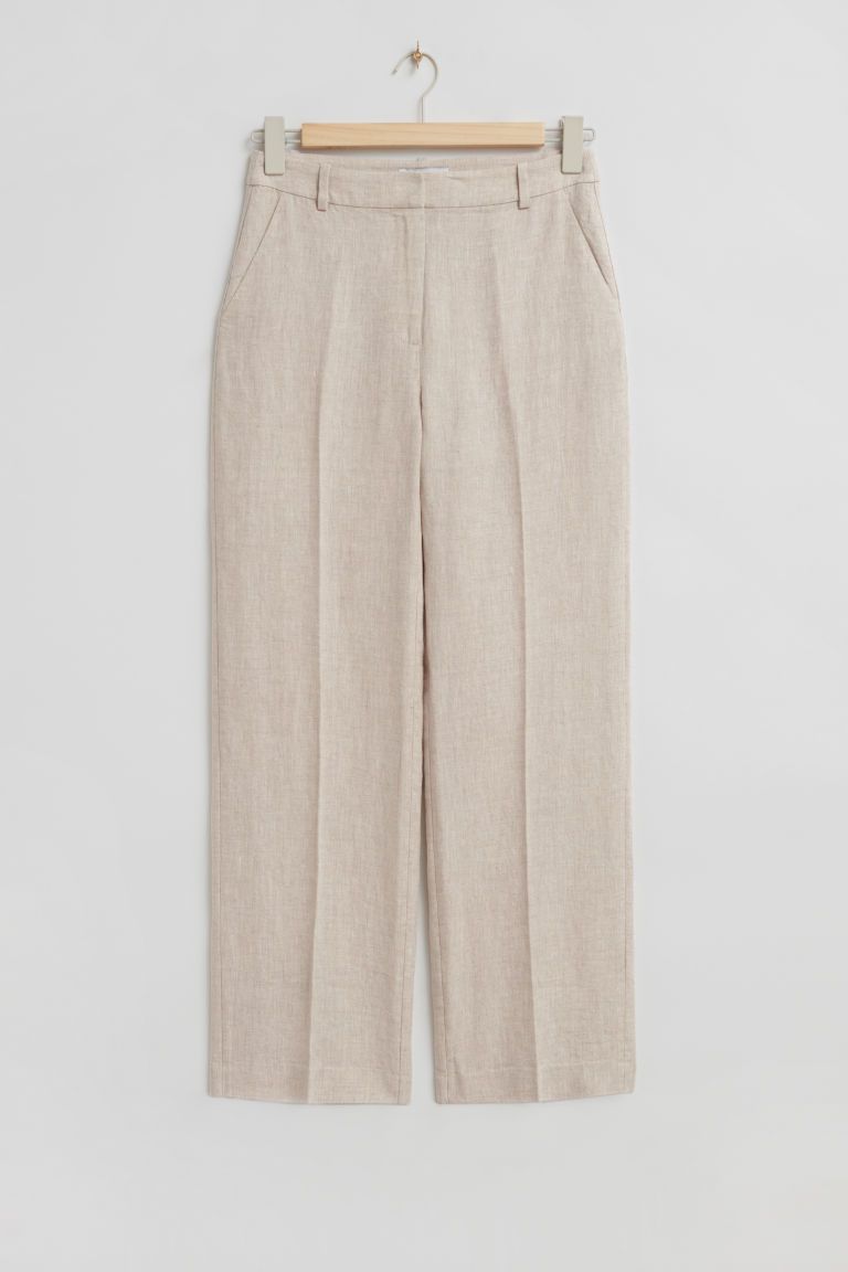 H & M - Straight Press Crease Linen Trousers - Beige | H&M (UK, MY, IN, SG, PH, TW, HK)