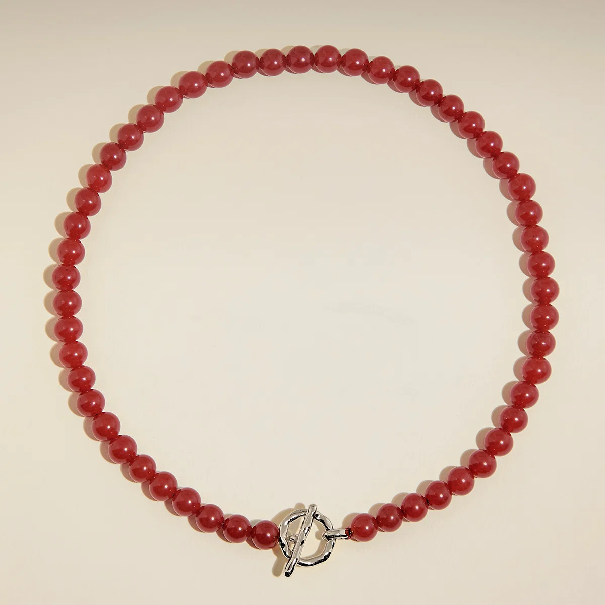 Sunset Red Beaded Necklace in Silver | Astrid & Miyu UK